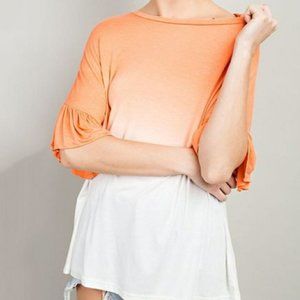 Woman's L Orange Ombré Ruffle-Sleeve Scoop Neck